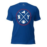 New York Football Emblem Fanatic Vintage Graphic T-Shirt: Retro Style, Ideal Gifts for Him & Her, Football Fans - Game Day Shirt - True Royal