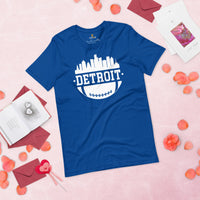Detroit Skyline Football Fanatic Vintage Graphic T-Shirt: Gift Ideas for Him & Her, Football Fans - Retro Style Game Day Shirt - True Royal