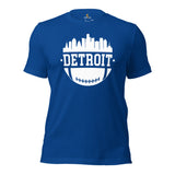 Detroit Skyline Football Fanatic Vintage Graphic T-Shirt: Gift Ideas for Him & Her, Football Fans - Retro Style Game Day Shirt - True Royal