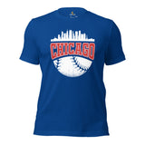 Vintage Chicago Skyline Baseball Fanatic Shirt: Gift Ideas for Him & Her, Baseball Lovers & Enthusiasts - Retro Style Game Day Tee - True Royal