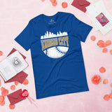 Vintage Kansas City Skyline Baseball Fanatic Shirt: Gift Ideas for Him & Her, Baseball Lovers & Enthusiasts - Retro Style Game Day Tee - True Royal