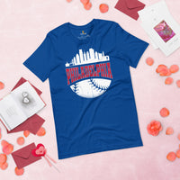 Vintage Philadelphia Skyline Baseball Fanatic Shirt: Gift Ideas for Him & Her, Baseball Lovers & Enthusiasts - Retro Style Game Day Tee - True Royal