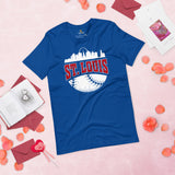 Vintage St. Louis Skyline Baseball Fanatic Shirt: Gift Ideas for Him & Her, Baseball Lovers & Enthusiasts - Retro Style Game Day Shirt - True Royal