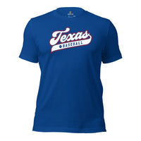 Vintage Texas Baseball Fanatic Shirt: Gift Ideas for Him & Her, Baseball Lovers & Enthusiasts - Retro Style Game Day Shirt - True Royal