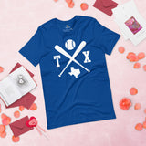 Vintage Texas Baseball Emblem Fanatic T-Shirt: Ideal Gifts for Him & Her, Baseball Lovers & Enthusiasts - Retro Style Game Day Shirt - True Royal