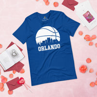 Christmas Gift Ideas for Basketball Lover, Coach & Player - Senior Night, Game Outfit & Attire - Orlando Skyline B-ball Fanatic Tee - True Royal