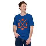 Hockey Game Outfit & Attire - Bday & Christmas Gift Ideas for Hockey Players & Goalies - Retro New York Hockey Emblem Fanatic T-Shirt - True Royal