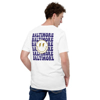Happy Smiley Face Emoji T-Shirt - Baltimore Football Fanatic Vintage Graphic Shirt: Gift for Him & Her, Football Fans - Game Day Shirt - White, Back