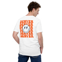 Happy Smiley Face Emoji T-Shirt - Denver Football Fanatic Vintage Graphic Shirt: Gift for Him & Her, Football Fans - Game Day Shirt - White, Back