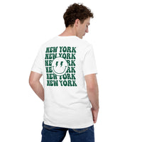 Happy Smiley Face Emoji T-Shirt - New York Football Fanatic Vintage Graphic Shirt: Gift for Him & Her, Football Fans - White, Back