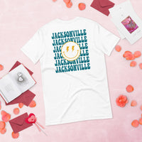 Happy Smiley Face Emoji T-Shirt - Jacksonville Football Fanatic Vintage Graphic Shirt: Gift for Him & Her, Football Fans - Game Day Tee - White, Back