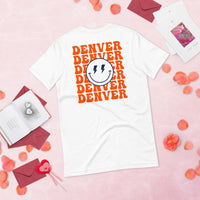 Happy Smiley Face Emoji T-Shirt - Denver Football Fanatic Vintage Graphic Shirt: Gift for Him & Her, Football Fans - Game Day Shirt - White, Back