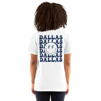 Happy Smiley Face Emoji T-Shirt - Dallas Football Fanatic Vintage Graphic Shirt: Gift for Him & Her, Football Fans - Game Day Shirt - White, Women, Back
