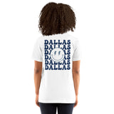Happy Smiley Face Emoji T-Shirt - Dallas Football Fanatic Vintage Graphic Shirt: Gift for Him & Her, Football Fans - Game Day Shirt - White, Women, Back