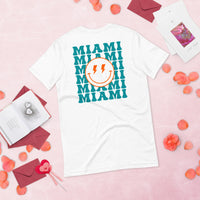 Happy Smiley Face Emoji T-Shirt - Miami Football Fanatic Vintage Graphic Shirt: Gift for Him & Her, Football Fans - Game Day Shirt - White, Back