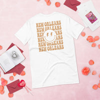 Happy Smiley Face Emoji T-Shirt - New Orleans Football Fanatic Vintage Graphic Shirt: Gift for Him & Her, Football Fans - Game Day Tee - White, Back