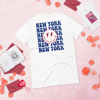 Happy Smiley Face Emoji T-Shirt - New York Football Fanatic Vintage Graphic Shirt: Gift for Him & Her, Football Fans - Game Day Shirt - White, Back