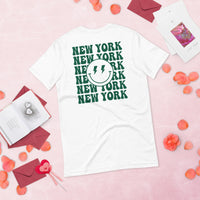 Happy Smiley Face Emoji T-Shirt - New York Football Fanatic Vintage Graphic Shirt: Gift for Him & Her, Football Fans - White, Back