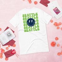 Happy Smiley Face Emoji T-Shirt - Seattle Football Fanatic Vintage Graphic Shirt: Gift for Him & Her, Football Fans - Game Day Shirt - White, Back