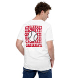 Retro Cincinnati Baseball Emblem Fanatic T-Shirt: Gift Ideas for Him & Her, Baseball Enthusiasts & Lovers - Vintage Game Day Shirt - White, Back