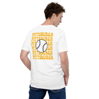 Retro Pittsburgh Baseball Emblem Fanatic T-Shirt: Gift Ideas for Him & Her, Baseball Enthusiasts & Lovers - Vintage Game Day Tee - White, Back