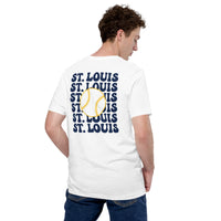 Retro St. Louis Baseball Emblem Fanatic T-Shirt: Gift Ideas for Him & Her, Baseball Enthusiasts & Lovers - Vintage Game Day Shirt - White, Back
