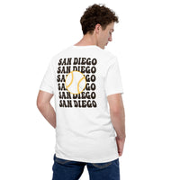 Retro San Diego Baseball Emblem Fanatic T-Shirt: Gift Ideas for Him & Her, Baseball Enthusiasts & Lovers - Vintage Game Day Shirt - White, Back