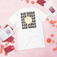 Retro San Diego Baseball Emblem Fanatic T-Shirt: Gift Ideas for Him & Her, Baseball Enthusiasts & Lovers - Vintage Game Day Shirt - White, Back