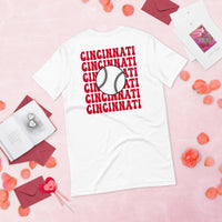 Retro Cincinnati Baseball Emblem Fanatic T-Shirt: Gift Ideas for Him & Her, Baseball Enthusiasts & Lovers - Vintage Game Day Shirt - White, Back