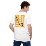 Hockey Game Outfit - Bday & Christmas Gift Ideas for Hockey Players - Retro Boston Hockey Emblem Fanatic T-Shirt - White, Back