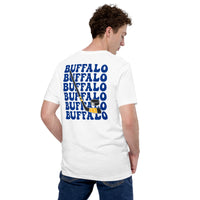 Hockey Game Outfit - Bday & Christmas Gift Ideas for Hockey Players - Retro Buffalo Hockey Emblem Fanatic T-Shirt - White, Back