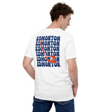 Hockey Game Outfit - Bday & Christmas Gift Ideas for Hockey Players - Retro Edmonton Hockey Emblem Fanatic T-Shirt - White, Back