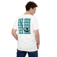 Hockey Game Outfit - Bday & Christmas Gift Ideas for Hockey Players - Retro San Jose Hockey Emblem Fanatic T-Shirt - White, Back