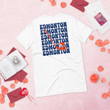 Hockey Game Outfit - Bday & Christmas Gift Ideas for Hockey Players - Retro Edmonton Hockey Emblem Fanatic T-Shirt - White, Back