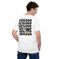 Hockey Game Outfit & Attire - Bday & Christmas Gift Ideas for Hockey Players & Goalies - Retro Chicago Hockey Emblem Fanatic T-Shirt - White, Back