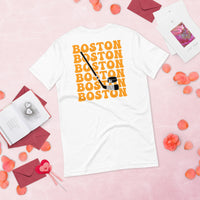 Hockey Game Outfit - Bday & Christmas Gift Ideas for Hockey Players - Retro Boston Hockey Emblem Fanatic T-Shirt - White, Back