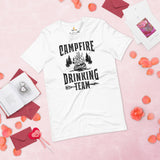 Campfire, Bonfire Drinking Team Shirt - Happy Camper Shirt - Roasting Smores & Marshmallow Camping Shirt - Glamping Crew/Squad Shirt - White