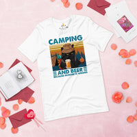 Grumpy Cat Camping & Beer Because Murder Is Wrong Shirt - Campfire, Bonfire Crew Drinking Team Shirt - Glamping Tee - Camp Outfit - White