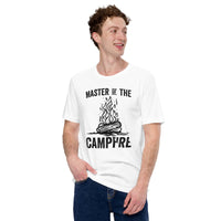 Adventure-Ready Tee | Master of The Campfire T-Shirt | Bonfire Shirt | Camping Lover, Glamping Crew, Outdoor Campsite Vibes Shirt - White