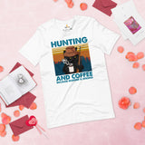 Hunting T-Shirt - Gifts for Hunters, Bow Hunters & Coffee Lovers - Grumpy Cat Merch - Hunting And Coffee Because Murder Is Wrong Shirt - White