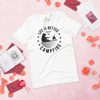 Bear & Roasting Smores Shirt - Life Is Better Around The Campfire T-Shirt - Adventurous Campsite Vibes Tee for Glamping Lover, Camper - White