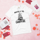 Adventure-Ready Tee | Master of The Campfire T-Shirt | Bonfire Shirt | Camping Lover, Glamping Crew, Outdoor Campsite Vibes Shirt - White