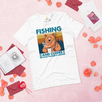 Fishing & PFG T-Shirt - Gift for Fisherman, Coffee Lovers - Smokey The Bear Shirt - Fishing And Coffee Because Murder Is Wrong Shirt - White