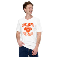 Cincinnati Est.1968 T-Shirt - Football Fanatic Vintage Graphic Shirt: Retro Style, Ideal Gifts for Football Fans - Game Day Shirt - White
