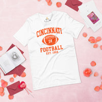Cincinnati Est.1968 T-Shirt - Football Fanatic Vintage Graphic Shirt: Retro Style, Ideal Gifts for Football Fans - Game Day Shirt - White