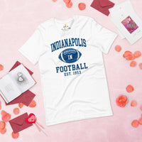 Indianapolis Est.1953 T-Shirt - Football Fanatic Vintage Graphic Shirt: Ideal Gifts for Football Fans - Game Day Shirt - White