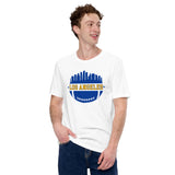 Los Angeles Skyline Football Fanatic Vintage Graphic T-Shirt: Gift Ideas for Him & Her, Football Fans - Retro Style Game Day Tee - White