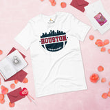 Houston Skyline Football Fanatic Vintage Graphic T-Shirt: Gift Ideas for Him & Her, Football Fans - Retro Style Game Day Shirt - White