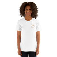 Happy Smiley Face Emoji T-Shirt - New Orleans Football Fanatic Vintage Graphic Shirt: Gift for Him & Her, Football Fans - Game Day Tee - White, Women, Front