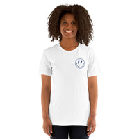 Happy Smiley Face Emoji T-Shirt - New York Football Fanatic Vintage Graphic Shirt: Gift for Him & Her, Football Fans - Game Day Shirt - White, Women, Front